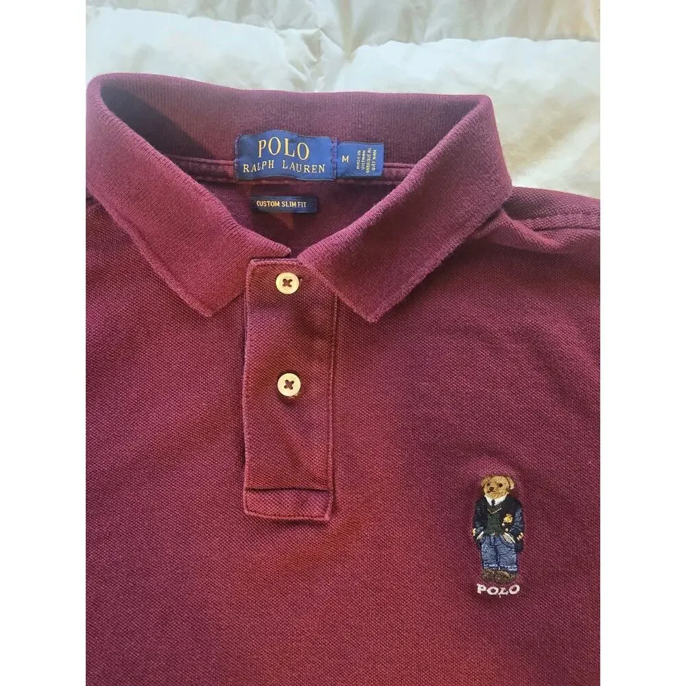 Polo Ralph Lauren Devi Bear Logo Burgundy Polo women's medium size Maroon